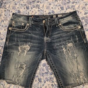 Miss Me Distressed Dark Blue Denim Jean Shorts